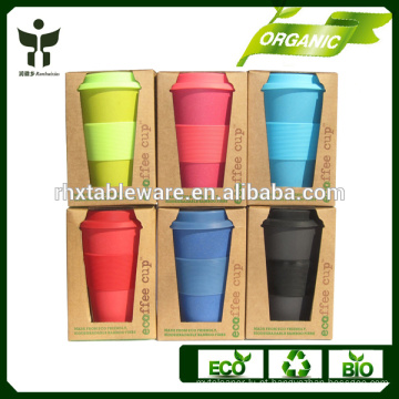 Copo de eco-café da fibra do bambu do hotsale com luva e tampa do silicone